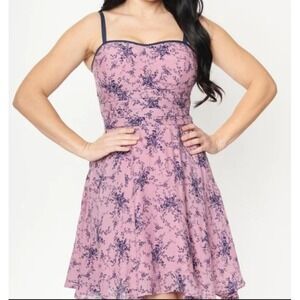 Unique Vintage Floral Fit Flare Dress Women M Pink Retro Party Feminine Romantic